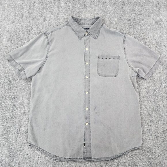 Nat Nast Shirt Mens Large Gray Woven Silk Blend Button Up Short Sleeve Casual - Picture 1 of 15